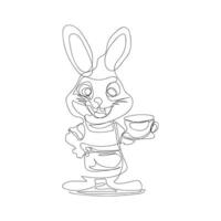 bunny with coffee cup one line art design. bunny coffee one line art style vector