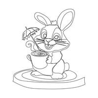 bunny with coffee cup one line art design. bunny coffee one line art style vector