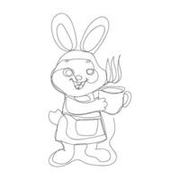 bunny with coffee cup one line art design. bunny coffee one line art style vector