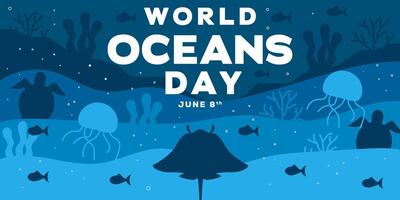 world ocean day silhouette horizontal banner illustration vector