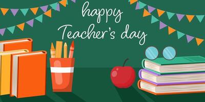 happy teacher's day horizontal banner illustration design vector