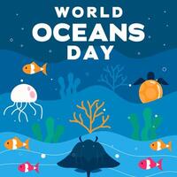 flat world Ocean day illustration design with sea organisms vector