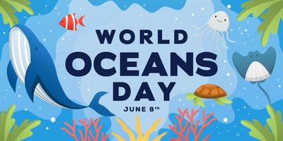 world ocean day horizontal banner illustration in gradient style vector