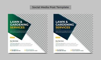 Lawn or gardening service social media post and web banner template. Mowing poster, leaflet, poster design. vector