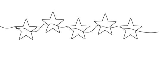 A continuous outline of five stars. Single line editable 5 star icon. Concept of rating service and customer reviews. Christmas divider. Minimalistic drawing. vector