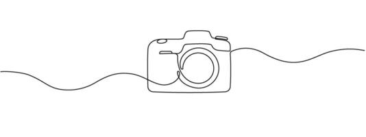 One continuous editable line drawing of a professional camera. Line illustration vector