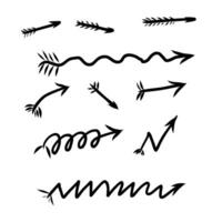 Set of 10 hand drown arrows. Black on white background. Sketch illustration. Navigation elements for websites or applications. Easy to edit design template. vector