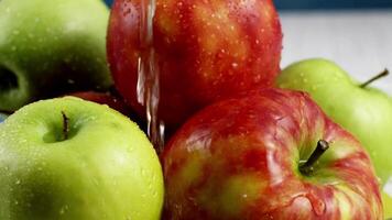 Apples being washed with water 4k video