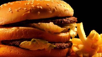 double Burger avec frites 4k Contexte video