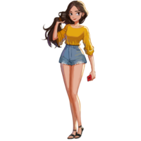 mignonne fille dans Jaune robe en portant mobile png