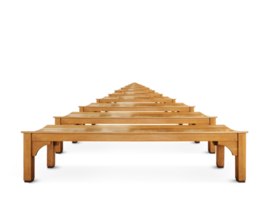 Several long wooden chairs transparent png