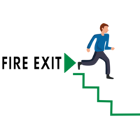 Emergency exit sign. Man running out fire exit. Flat design png