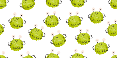 Seamless pattern with cartoon green monsters. Halloween background. Cartoon monster. Cute baby funny illustration on isolated background png