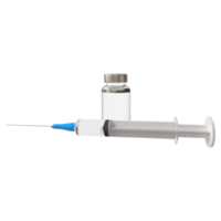 3d réaliste bouteille et seringue. coronavirus vaccin, injections, hyaluronique acide fermer isolé. drogue ampoule conception modèle, maquette. vaccination concept. png