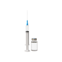 3d realista garrafa e seringa. coronavírus vacina, injeções, hialurônico ácido fechar-se isolado. droga ampola Projeto modelo, brincar. vacinação conceito. png