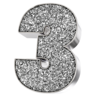 Silver Number 3 3D Render png