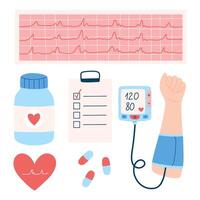 Set of hypertension elements in flat style. Hand drawn hypertension collection. illustration. vector