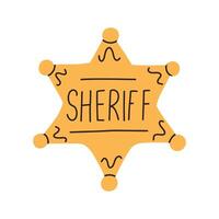 Sheriff badge isolated on white background. illustration of a wild west police star. Hand drawn style. vector