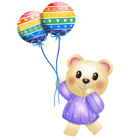 Teddy with pride month balloon illustration png