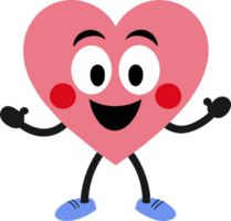 Groovy happy pink heart character. Funny mascot isolated on transparent background png