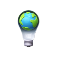 Green energy on the planet earth. 3d Planet earth inside a light bulb png