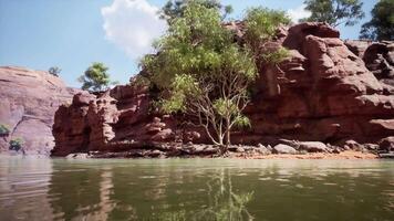landscape with red sandstone rock and river video