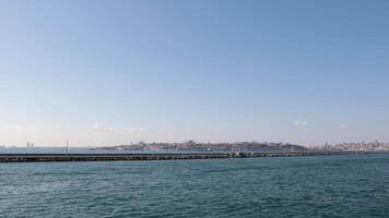 Istanbul view from a ferry at daytime. Historical peninsula of Istanbul on the background. video