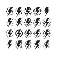 Lightning bolt icon illustration set isolated on white background. Black flash symbol, thunderbolt illustration. vector