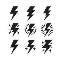 Lightning bolt icon illustration set isolated on white background. Black flash symbol, thunderbolt illustration. vector