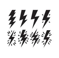Lightning bolt icon illustration set isolated on white background. Black flash symbol, thunderbolt illustration. vector