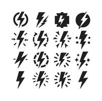 Lightning bolt icon illustration set isolated on white background. Black flash symbol, thunderbolt illustration. vector