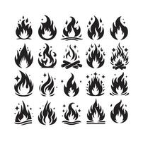 fire flame silhouette icon set ILLUSTRATION vector