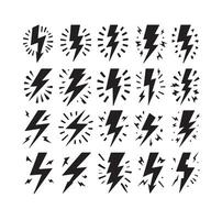 Lightning bolt icon illustration set isolated on white background. Black flash symbol, thunderbolt illustration. vector