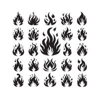 fuego fuego silueta icono conjunto ilustración vector