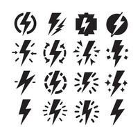 Lightning bolt icon illustration set isolated on white background. Black flash symbol, thunderbolt illustration. vector