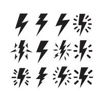 Lightning bolt icon illustration set isolated on white background. Black flash symbol, thunderbolt illustration. vector