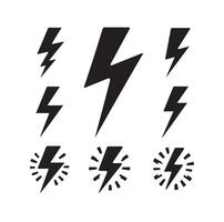 Lightning bolt icon illustration set isolated on white background. Black flash symbol, thunderbolt illustration. vector