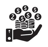 MONEY ON THE HAND SILHOUETTE STYLE. SAVE MONEY ICON, INVESTMENT, FINANCE SIGN. vector