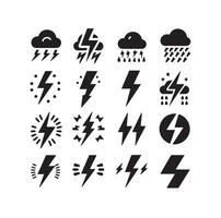 Lightning bolt icon illustration set isolated on white background. Black flash symbol, thunderbolt illustration. vector