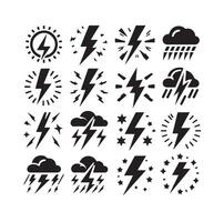 Lightning bolt icon illustration set isolated on white background. Black flash symbol, thunderbolt illustration. vector