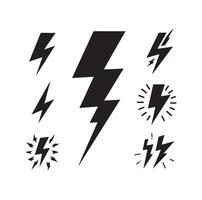 Lightning bolt icon illustration set isolated on white background. Black flash symbol, thunderbolt illustration. vector