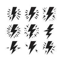 Lightning bolt icon illustration set isolated on white background. Black flash symbol, thunderbolt illustration. vector