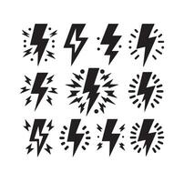 Lightning bolt icon illustration set isolated on white background. Black flash symbol, thunderbolt illustration. vector