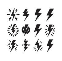 Lightning bolt icon illustration set isolated on white background. Black flash symbol, thunderbolt illustration. vector