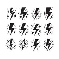 Lightning bolt icon illustration set isolated on white background. Black flash symbol, thunderbolt illustration. vector