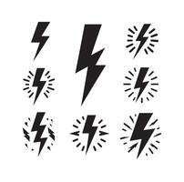 Lightning bolt icon illustration set isolated on white background. Black flash symbol, thunderbolt illustration. vector