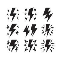 Lightning bolt icon illustration set isolated on white background. Black flash symbol, thunderbolt illustration. vector