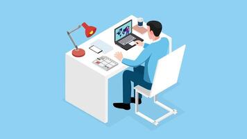 Online education and E-learning concept with Teacher using a smart interactive Laptop for distance learning. 2D isometric Animation video