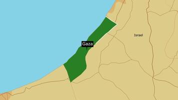 Gaza Strip Map zooming Middle East and highlighted Gaza city Palestine and Israel conflict animation. Gaza border surrounding countries political map, Palestinian territory video