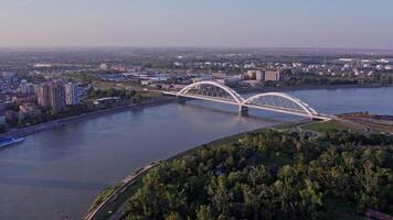 Aerial View of Zezelj Bridge Over Danube River video